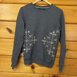 Hemant & Nandita Anthropology Grey Sweatshirt Crystal Jewel Embellishments Small